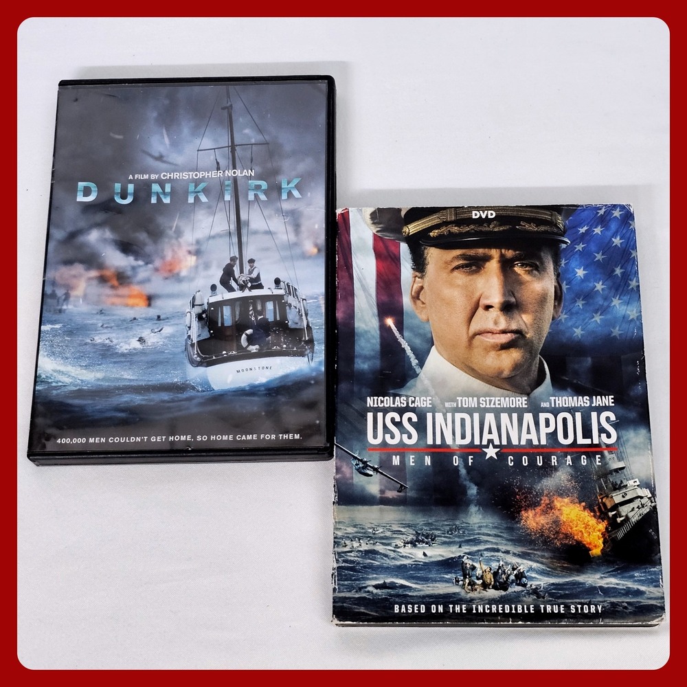 Dunkirk & USS Indianapolis DVD Bundle War Action Movies Nicolas Cage Nolan Set‎